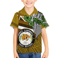 Hawaii James Campbell High School Family Matching Off Shoulder Short Dress and Hawaiian Shirt Kakau Pattern Gold Color Version LT03 Son's Shirt Gold - Polynesian Pride