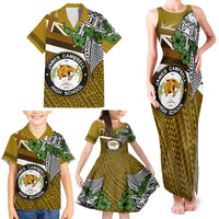 Hawaii James Campbell High School Family Matching Tank Maxi Dress and Hawaiian Shirt Kakau Pattern Gold Color Version LT03 - Polynesian Pride