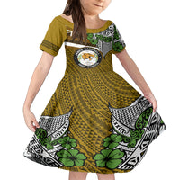 Hawaii James Campbell High School Kid Short Sleeve Dress Kakau Pattern Gold Color Version LT03 KID Gold - Polynesian Pride
