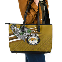 Hawaii James Campbell High School Leather Tote Bag Kakau Pattern Gold Color Version LT03 - Polynesian Pride