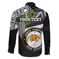 Hawaii James Campbell High School Family Matching Off Shoulder Long Sleeve Dress and Hawaiian Shirt Kakau Pattern Black Version LT03 - Polynesian Pride