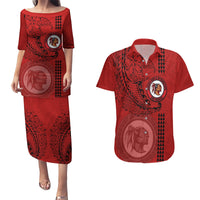 Hawaii Kahuku High & Intermediate School Couples Matching Puletasi Dress and Hawaiian Shirt Tribal Kakau Pattern LT03 Red - Polynesian Pride