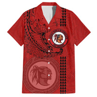 Hawaii Kahuku High & Intermediate School Family Matching Off Shoulder Maxi Dress and Hawaiian Shirt Tribal Kakau Pattern LT03 Dad's Shirt - Short Sleeve Red - Polynesian Pride