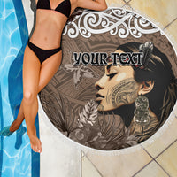 Custom New Zealand Womens Day Beach Blanket Traditional Maori Woman Polynesian Pattern Brown Color LT03 - Polynesian Pride