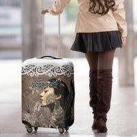 Custom New Zealand Womens Day Luggage Cover Traditional Maori Woman Polynesian Pattern Brown Color LT03 - Polynesian Pride