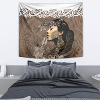 Custom New Zealand Womens Day Tapestry Traditional Maori Woman Polynesian Pattern Brown Color LT03 - Polynesian Pride