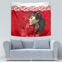 Custom New Zealand Womens Day Tapestry Traditional Maori Woman Polynesian Pattern Red Color LT03 - Polynesian Pride