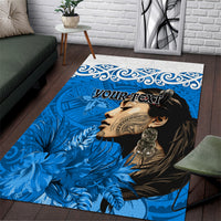 Custom New Zealand Womens Day Area Rug Traditional Maori Woman Polynesian Pattern Blue Color LT03 Blue - Polynesian Pride