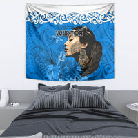 Custom New Zealand Womens Day Tapestry Traditional Maori Woman Polynesian Pattern Blue Color LT03 - Polynesian Pride