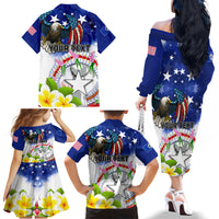 Custom Northern Mariana Islands Commonwealth Covenant Day Family Matching Off Shoulder Long Sleeve Dress and Hawaiian Shirt Plumeria Flower Splash Style LT03 - Polynesian Pride