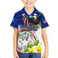 Custom Northern Mariana Islands Commonwealth Covenant Day Family Matching Puletasi and Hawaiian Shirt Plumeria Flower Splash Style LT03 Son's Shirt Blue - Polynesian Pride