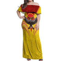 American Samoa Fautasi Race Off Shoulder Maxi Dress Pago Pago-Aeto Samoan Tattoo and Eagle