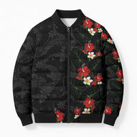 Hawaiian Taro Leaves-Hibiscus and Plumeria Bomber Puffer Jacket Floral Tribal Tattoo Motif