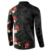 Hawaiian Taro Leaves-Hibiscus and Plumeria Button Sweatshirt Floral Tribal Tattoo Motif