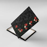 Hawaiian Taro Leaves-Hibiscus and Plumeria Canvas Wall Art Floral Tribal Tattoo Motif LT03 With Frame Black - Polynesian Pride