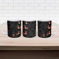 Hawaiian Taro Leaves-Hibiscus and Plumeria Ceramic Mug Floral Tribal Tattoo Motif
