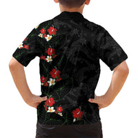 Hawaiian Taro Leaves-Hibiscus and Plumeria Family Matching Off Shoulder Short Dress and Hawaiian Shirt Floral Tribal Tattoo Motif LT03 - Polynesian Pride