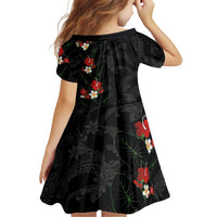 Hawaiian Taro Leaves-Hibiscus and Plumeria Family Matching Short Sleeve Bodycon Dress and Hawaiian Shirt Floral Tribal Tattoo Motif LT03 - Polynesian Pride