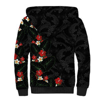 Hawaiian Taro Leaves-Hibiscus and Plumeria Sherpa Hoodie Floral Tribal Tattoo Motif LT03 - Polynesian Pride