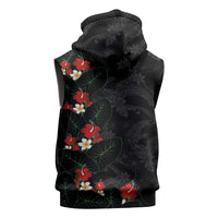 Hawaiian Taro Leaves-Hibiscus and Plumeria Sleeveless Hoodie Floral Tribal Tattoo Motif LT03 - Polynesian Pride