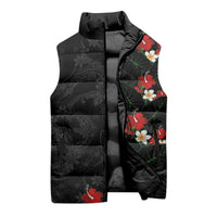 Hawaiian Taro Leaves-Hibiscus and Plumeria Sleeveless Puffer Jacket Floral Tribal Tattoo Motif LT03 - Polynesian Pride