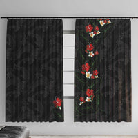 Hawaiian Taro Leaves-Hibiscus and Plumeria Window Curtain Floral Tribal Tattoo Motif LT03 With Hooks Black - Polynesian Pride