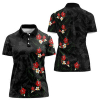 Hawaiian Taro Leaves-Hibiscus and Plumeria Women Polo Shirt Floral Tribal Tattoo Motif