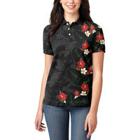 Hawaiian Taro Leaves-Hibiscus and Plumeria Women Polo Shirt Floral Tribal Tattoo Motif