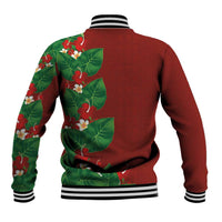 Hawaiian Taro Leaves-Hibiscus and Plumeria Baseball Jacket Polynesian Art-Kakau Tattoo Red