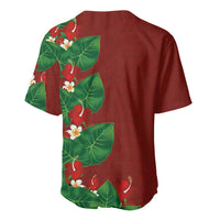 Hawaiian Taro Leaves-Hibiscus and Plumeria Baseball Jersey Polynesian Art-Kakau Tattoo Red