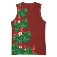 Hawaiian Taro Leaves-Hibiscus and Plumeria Basketball Jersey Polynesian Art-Kakau Tattoo Red LT03 - Polynesian Pride