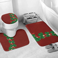 Hawaiian Taro Leaves-Hibiscus and Plumeria Bathroom Set Polynesian Art-Kakau Tattoo Red