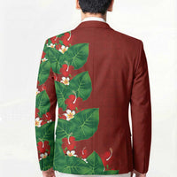 Hawaiian Taro Leaves-Hibiscus and Plumeria Blazer Polynesian Art-Kakau Tattoo Red