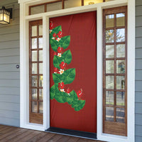 Hawaiian Taro Leaves-Hibiscus and Plumeria Door Cover Polynesian Art-Kakau Tattoo Red LT03 - Polynesian Pride