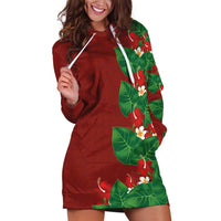Hawaiian Taro Leaves-Hibiscus and Plumeria Hoodie Dress Polynesian Art-Kakau Tattoo Red LT03 Red - Polynesian Pride