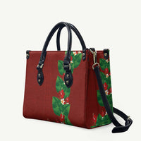 Hawaiian Taro Leaves-Hibiscus and Plumeria Leather Bag Polynesian Art-Kakau Tattoo Red