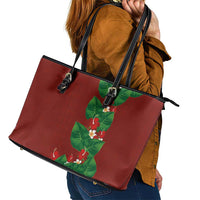Hawaiian Taro Leaves-Hibiscus and Plumeria Leather Tote Bag Polynesian Art-Kakau Tattoo Red LT03 - Polynesian Pride