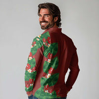 Hawaiian Taro Leaves-Hibiscus and Plumeria Long Sleeve Polo Shirt Polynesian Art-Kakau Tattoo Red LT03 - Polynesian Pride