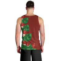 Hawaiian Taro Leaves-Hibiscus and Plumeria Men Tank Top Polynesian Art-Kakau Tattoo Red