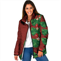 Hawaiian Taro Leaves-Hibiscus and Plumeria Padded Jacket Polynesian Art-Kakau Tattoo Red