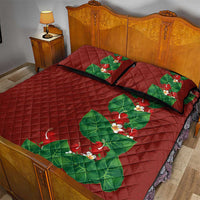 Hawaiian Taro Leaves-Hibiscus and Plumeria Quilt Bed Set Polynesian Art-Kakau Tattoo Red