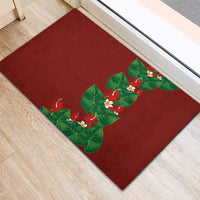Hawaiian Taro Leaves-Hibiscus and Plumeria Rubber Doormat Polynesian Art-Kakau Tattoo Red