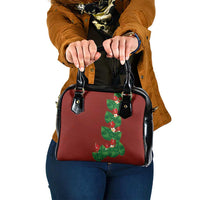 Hawaiian Taro Leaves-Hibiscus and Plumeria Shoulder Handbag Polynesian Art-Kakau Tattoo Red