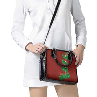 Hawaiian Taro Leaves-Hibiscus and Plumeria Shoulder Handbag Polynesian Art-Kakau Tattoo Red