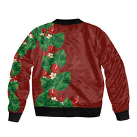 Hawaiian Taro Leaves-Hibiscus and Plumeria Sleeve Zip Bomber Jacket Polynesian Art-Kakau Tattoo Red