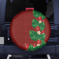 Hawaiian Taro Leaves-Hibiscus and Plumeria Spare Tire Cover Polynesian Art-Kakau Tattoo Red LT03 No hole Red - Polynesian Pride