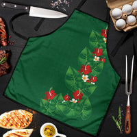 Hawaiian Taro Leaves-Hibiscus and Plumeria Apron Polynesian Art-Kakau Tattoo Green