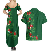 Hawaiian Taro Leaves-Hibiscus and Plumeria Couples Matching Summer Maxi Dress and Hawaiian Shirt Polynesian Art-Kakau Tattoo Green LT03 - Polynesian Pride