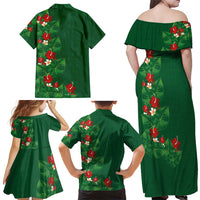 Hawaiian Taro Leaves-Hibiscus and Plumeria Family Matching Off Shoulder Maxi Dress and Hawaiian Shirt Polynesian Art-Kakau Tattoo Green LT03 - Polynesian Pride
