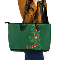 Hawaiian Taro Leaves-Hibiscus and Plumeria Leather Tote Bag Polynesian Art-Kakau Tattoo Green LT03 - Polynesian Pride